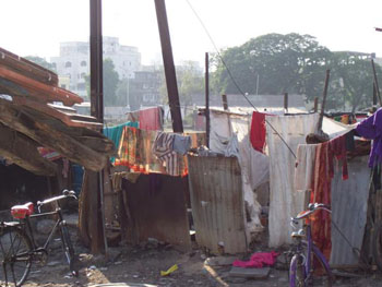 Dhobi-wallah's washing drying in Saraswati Nagar slum
